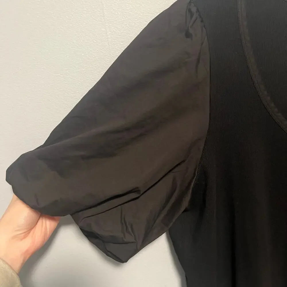 Old Navy Black Puff Sleeve V-Neck with Buttons Top Size XXL